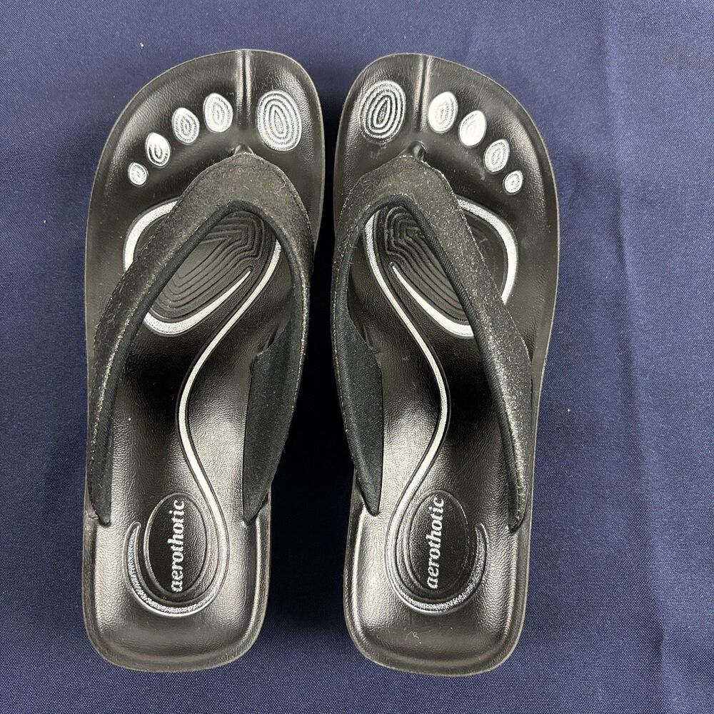 Aerothotic Black Sparkle Glitter Thong Sandals Rubber soles Size 7/37